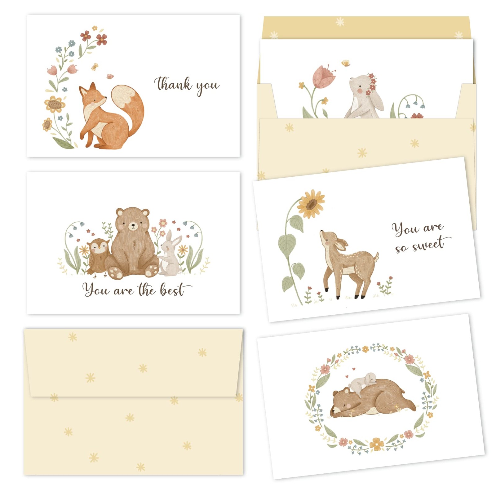 4×6 Woodland Thank You Cards with Envelopes (Bulk 20-Pack) Matching Peel-and-…