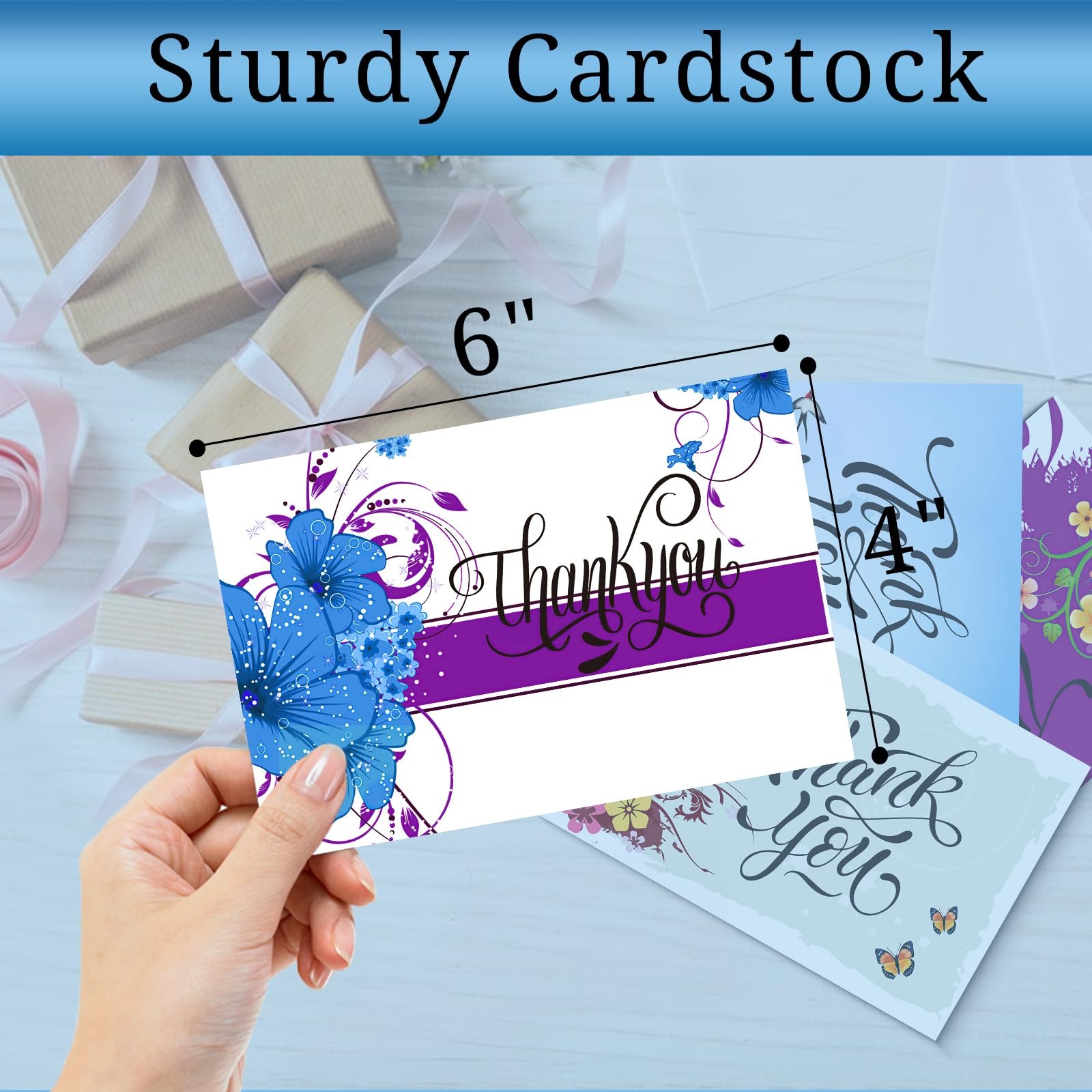 32 Pack Thank You Cards with Envelopes Stickers and Storage Box