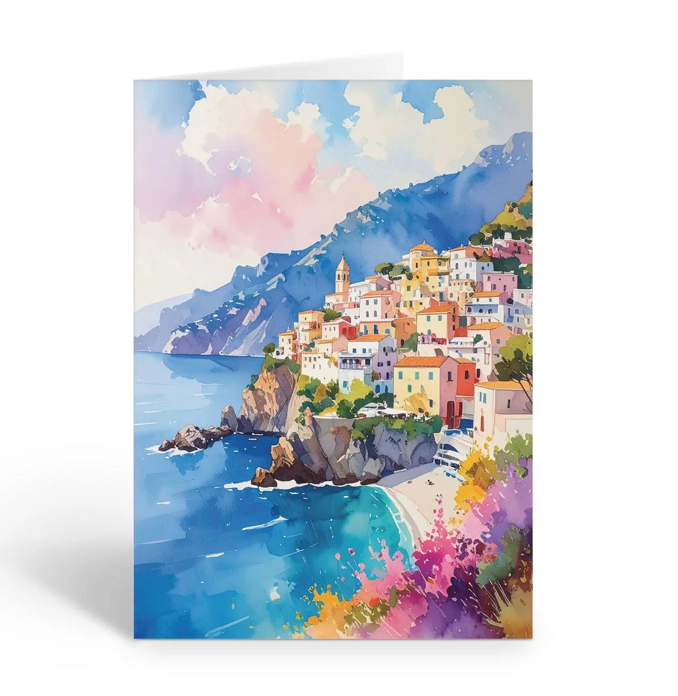 Gorgeous Almalfi Coast Italy Watercolor Note Cards – 10 Note Cards – B14832