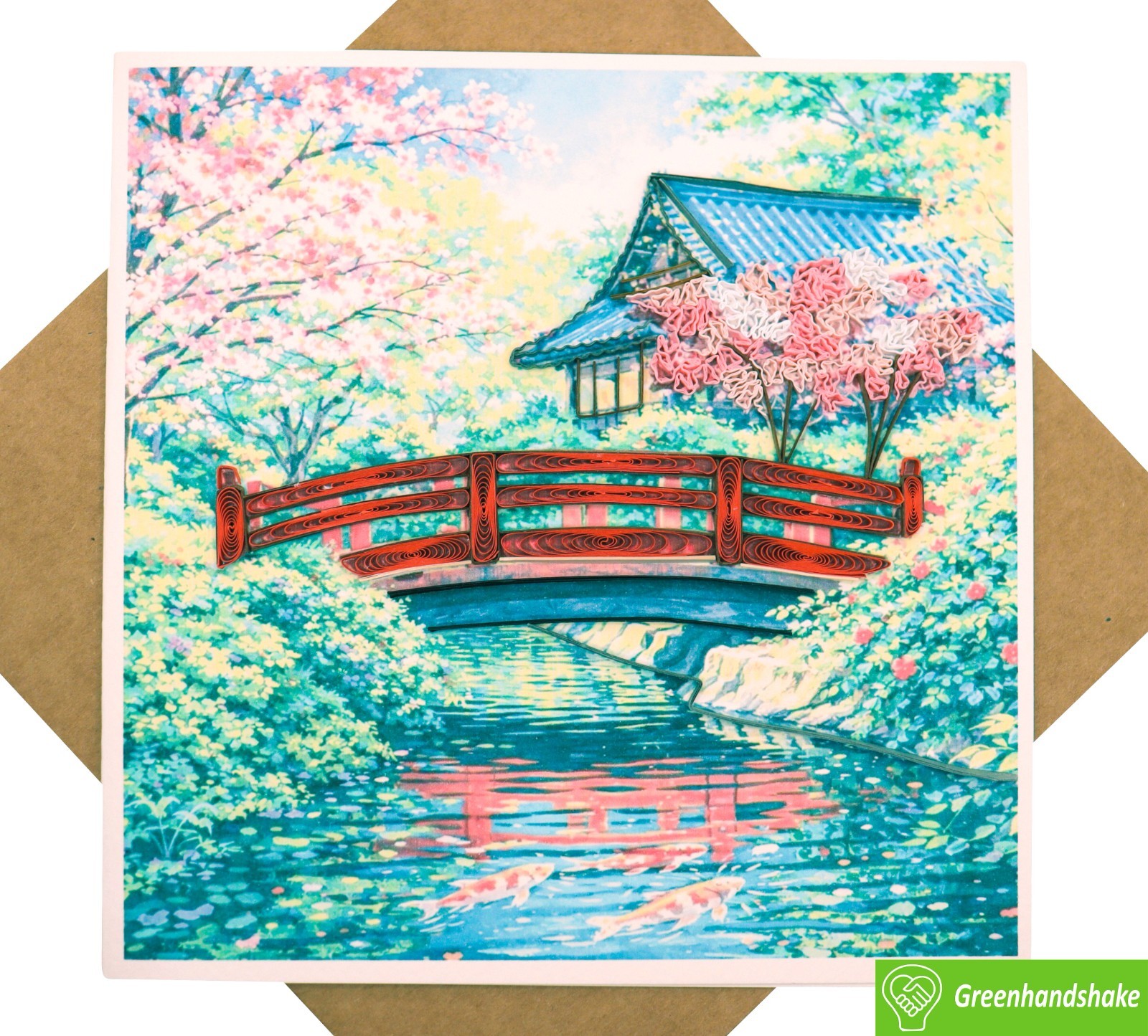 Whispers of a Japanese Garden, Quilling Greeting Card, Dedicated Handmade Art