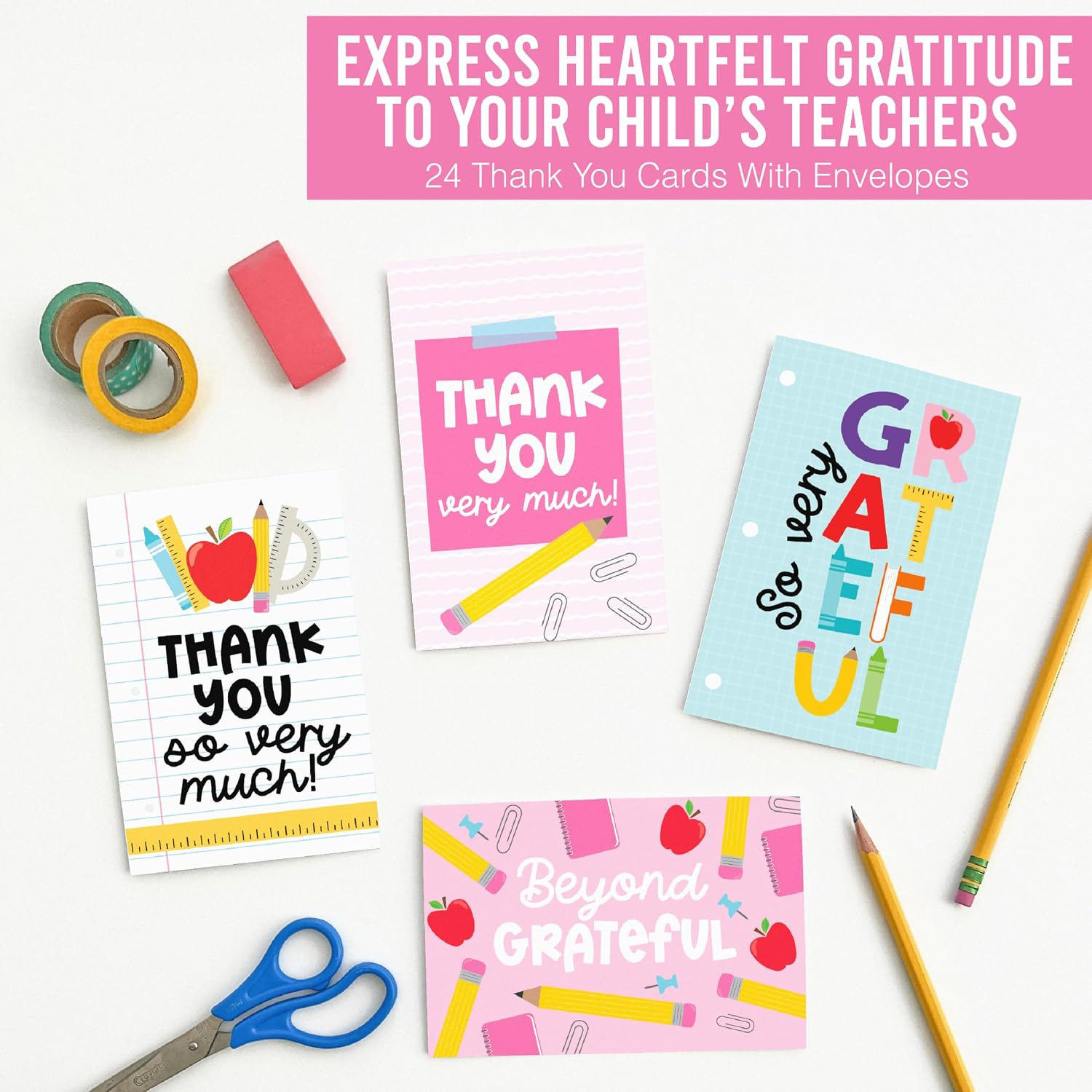 24 Teacher Thank You Cards with Envelopes – 6 X 4 Teacher Appreciation Cards Bul