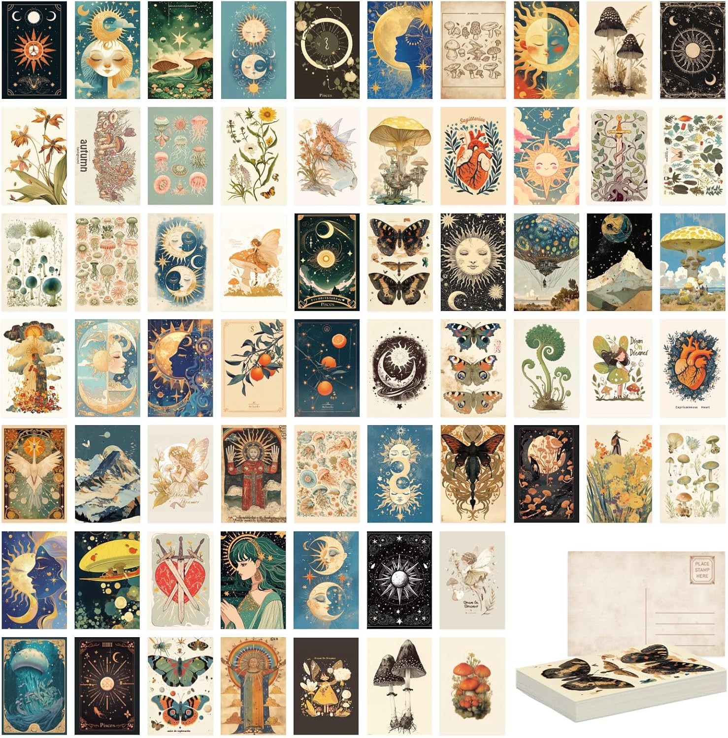 64 Pcs Vintage Collection Postcard Set, Art Postcards for Mailing, Retro Plant B