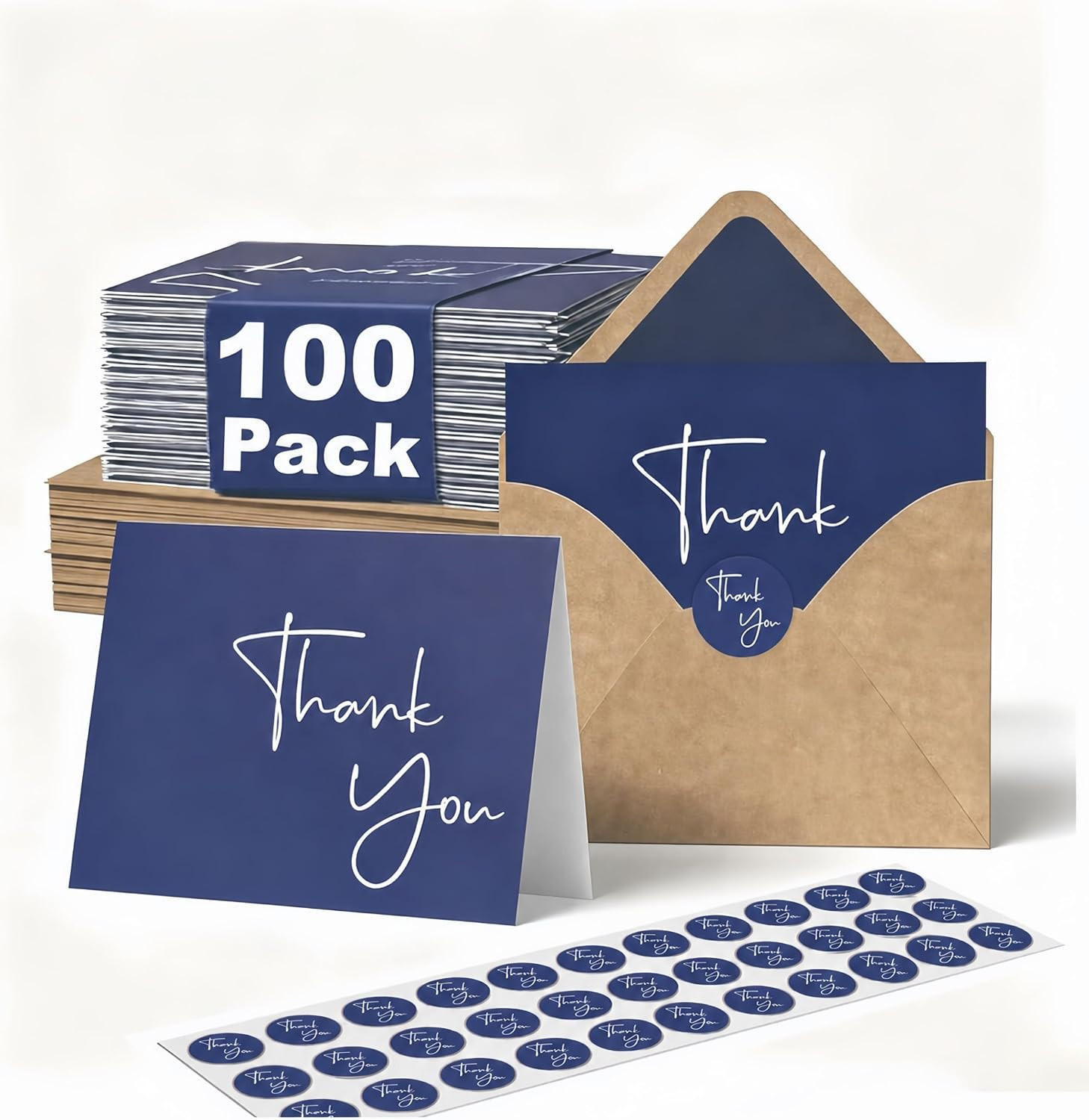 100 Pack Thank You Cards with Envelopes Bulk Set & Stickers – 4X6 Inch Blank Tha