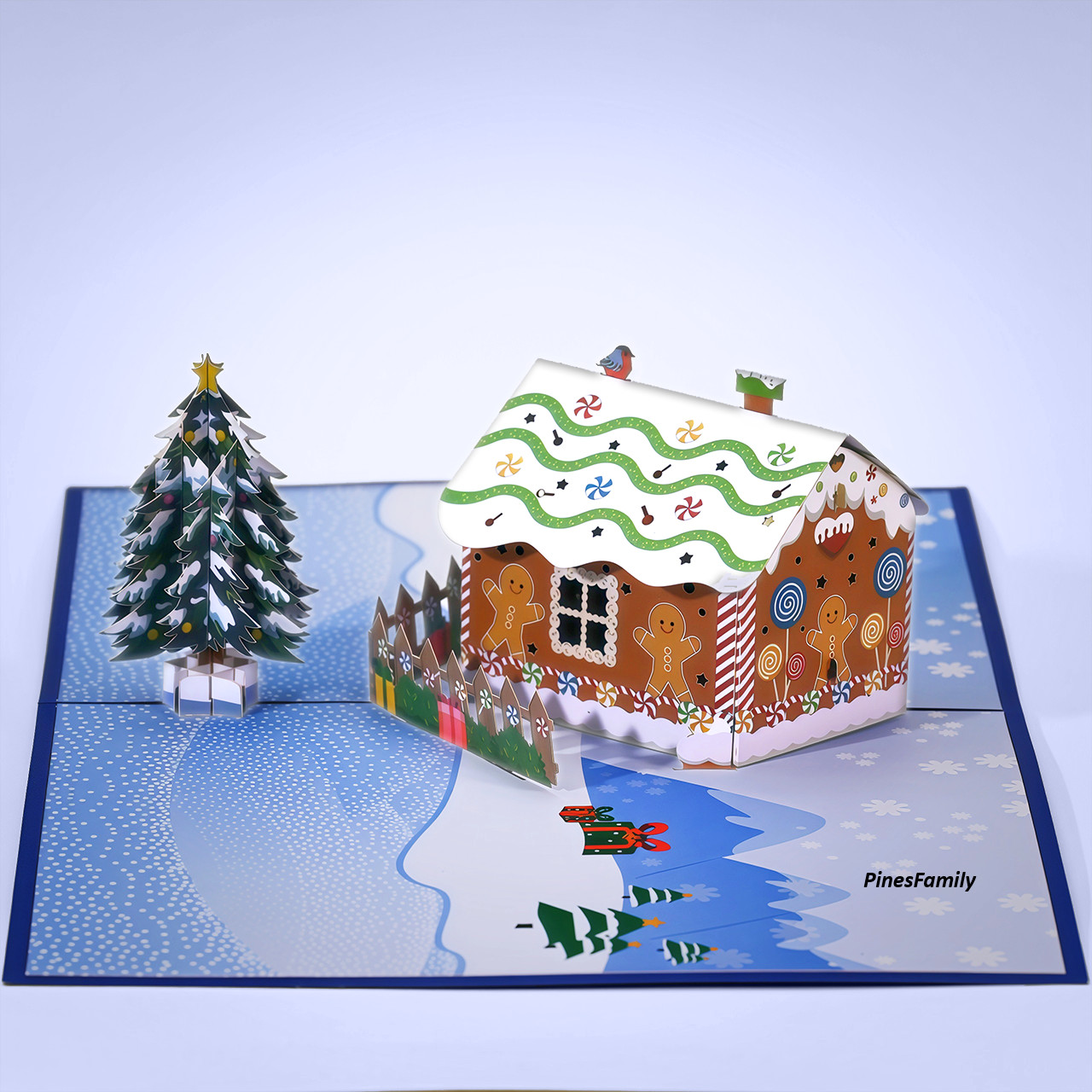 B23-3D Pop Up Christmas Greeting Card (Christmas Tree, gingerbread man and house