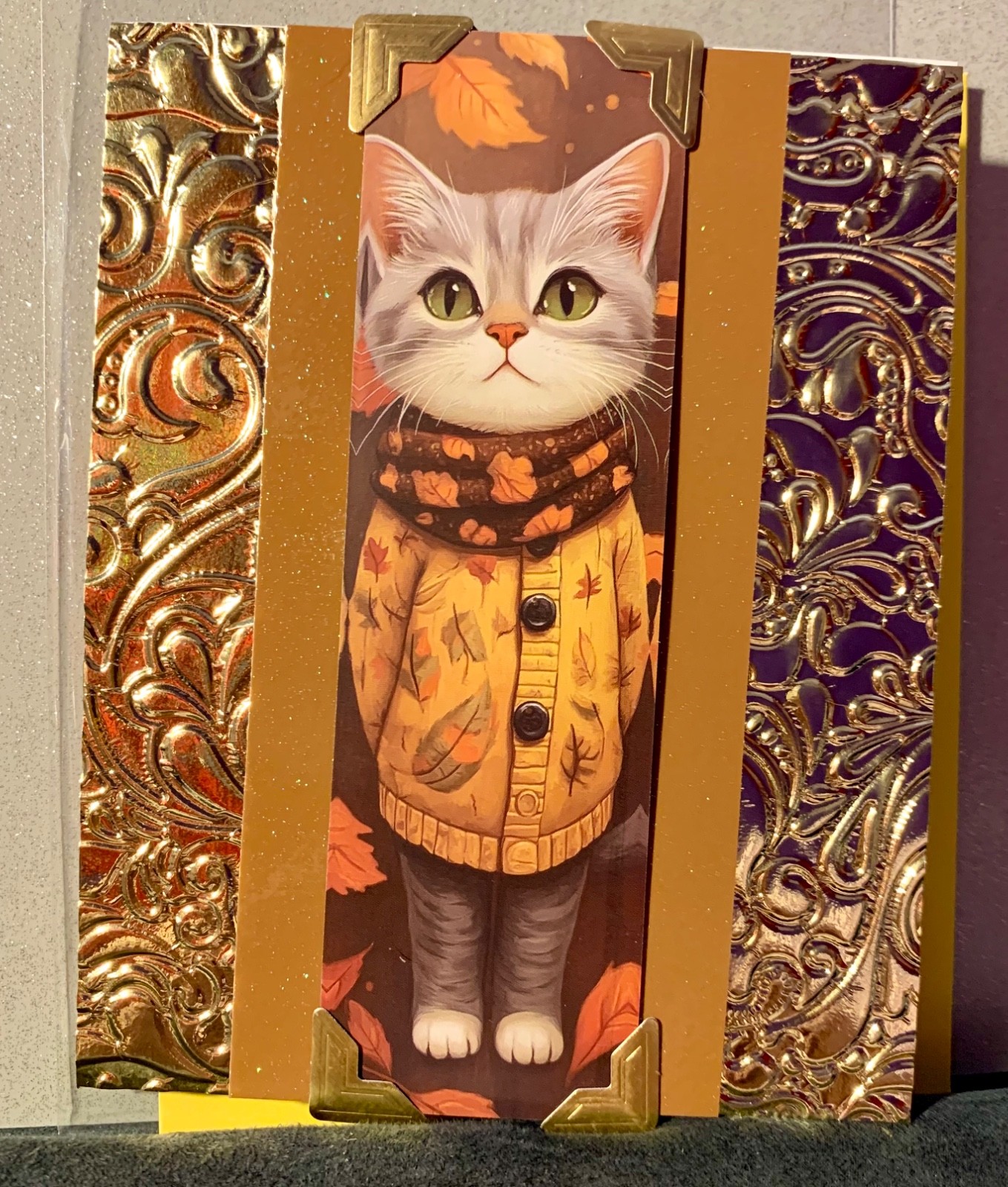 Happy Birthday Thank You Friendship Card! Handmade! Cat Bookmark! Yellow Autumn
