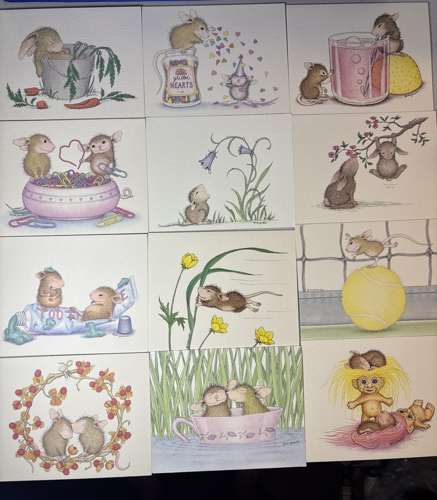 80-90s House Mouse Designs 12 Assorted Theme BLANK w/Envelopes TROLLS FOOD CUTE
