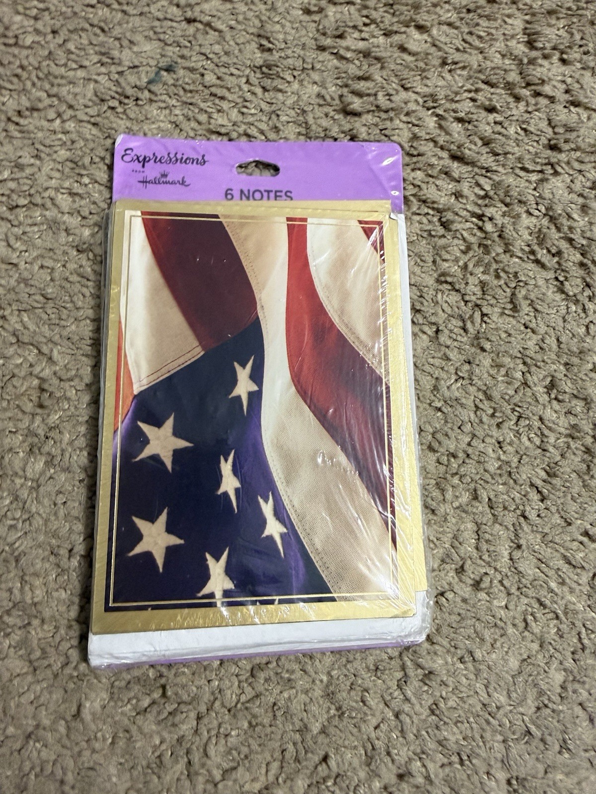 Hallmark AMERICAN USA FLAG 4 Note Blank 3.75”x5.125” Cards RED WHITE BLUE