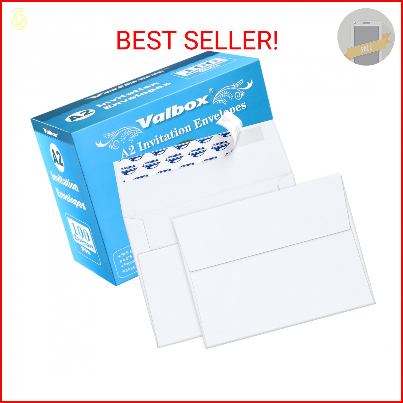 ValBox A2 Invitation Envelopes 100 Qty 4.375×5.75″ White Envelopes Self Seal for