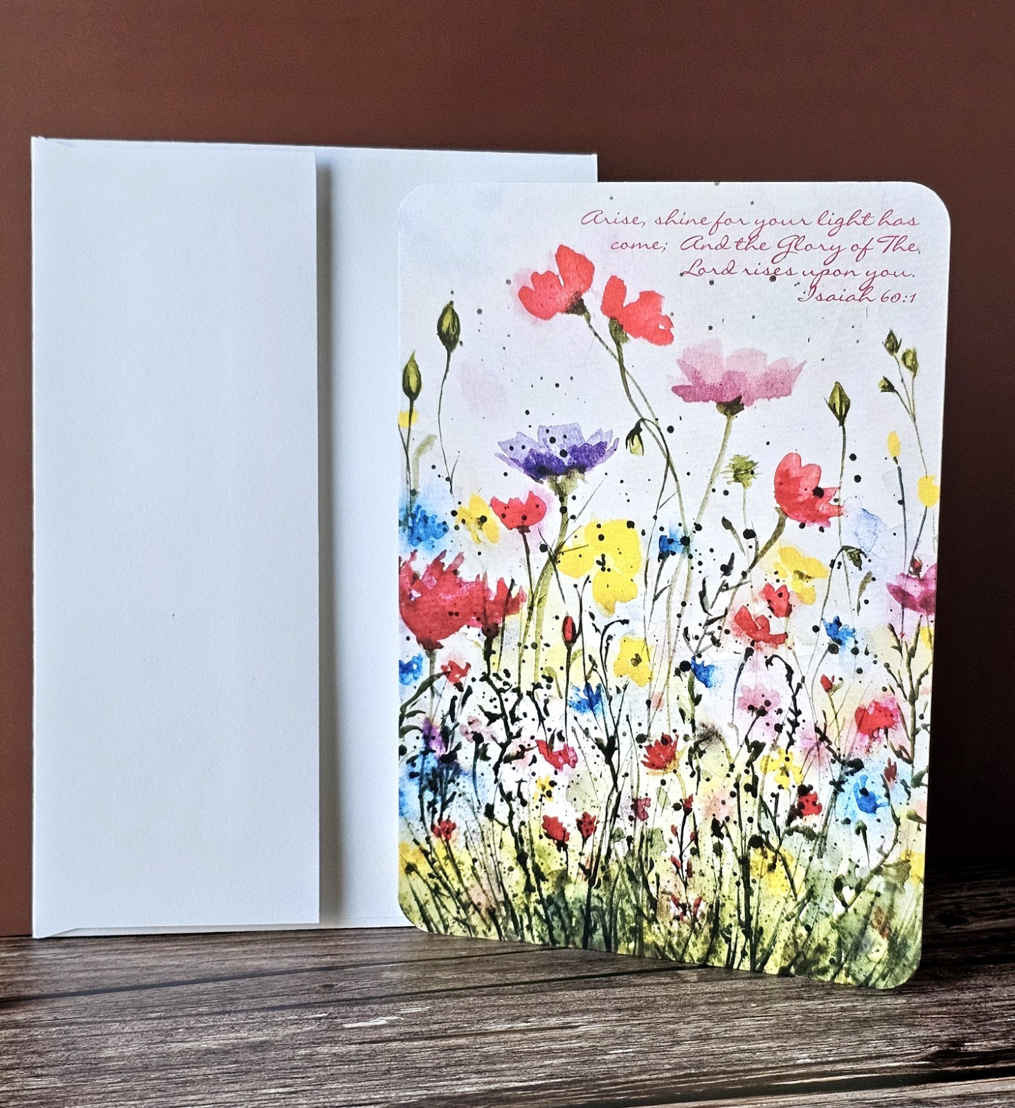 ‘Arise, Shine’ Wildflower Christian Birthday Card W/Round Corners & Wht Env 5×7