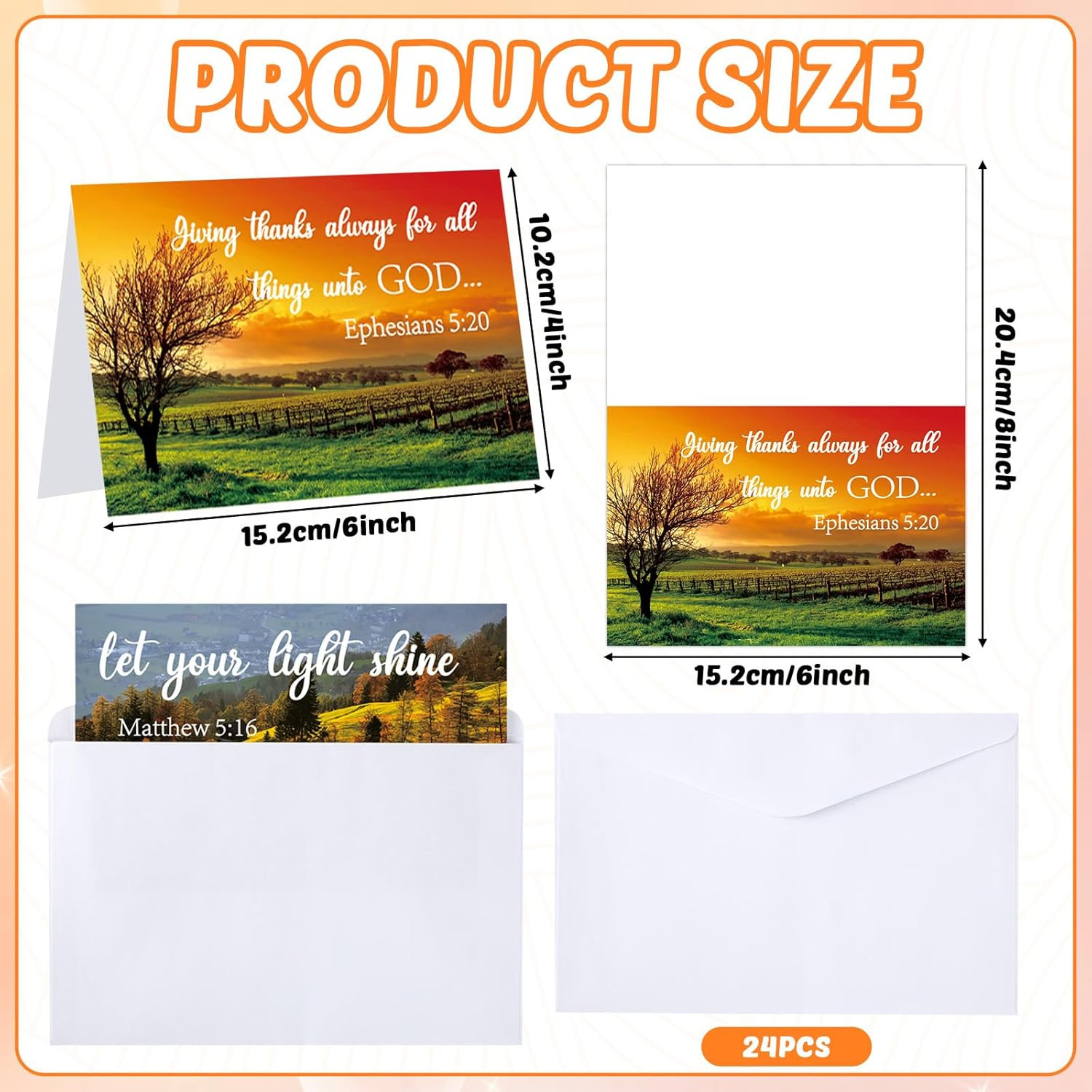 24 Pack Religious Thinking of You Cards Bulk with Envelopes Christian Inspiratio