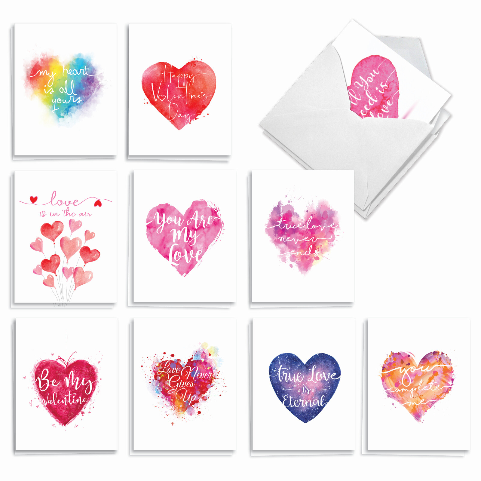 20 Valentine’s Day Cards (10 Designs, 2 Each) – Line Heart AM3182VDG-B2x10