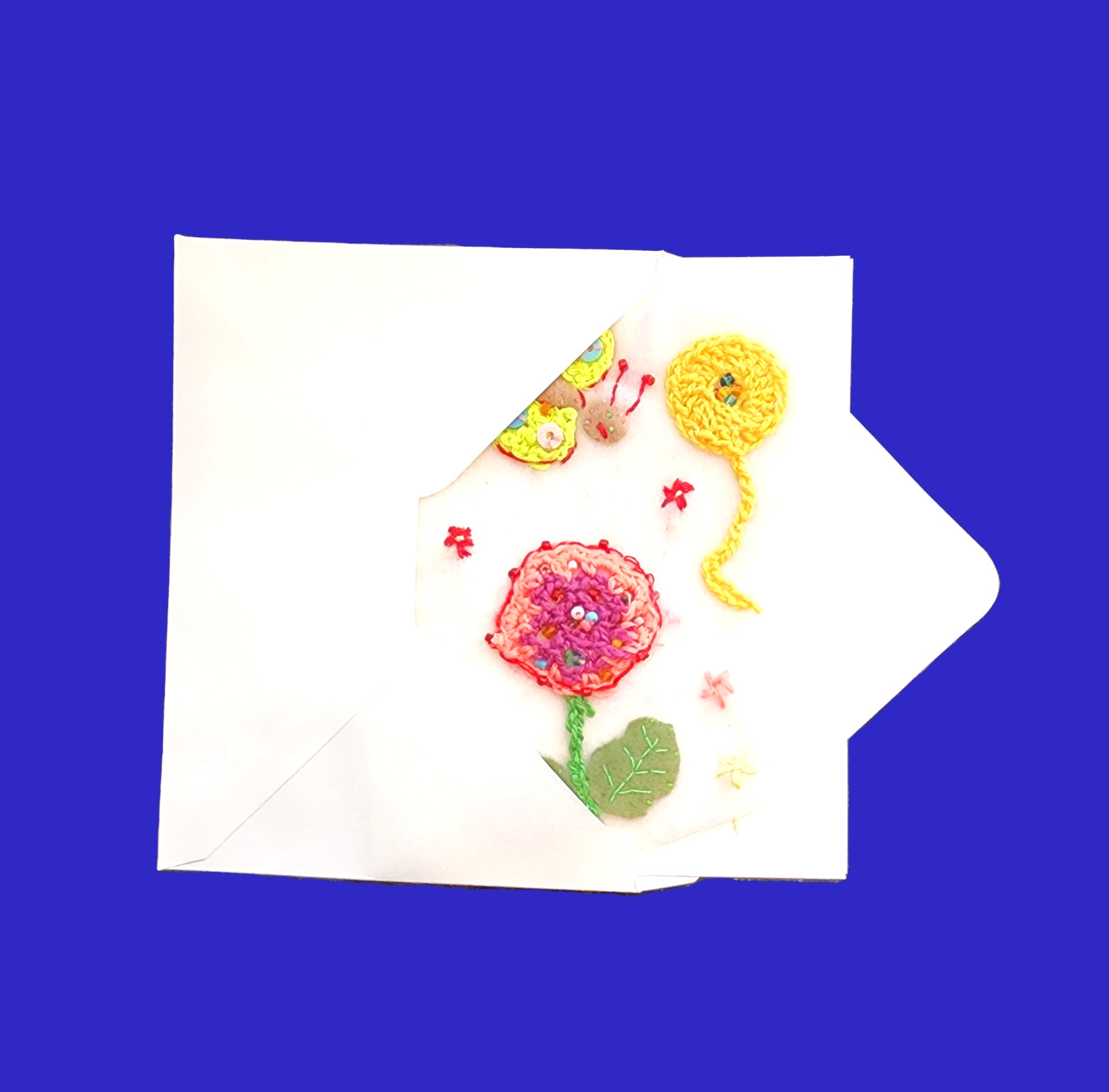Nice Flower All Occasions Greeting Felt Embroidered Greeting Card 5.5 x 4.25