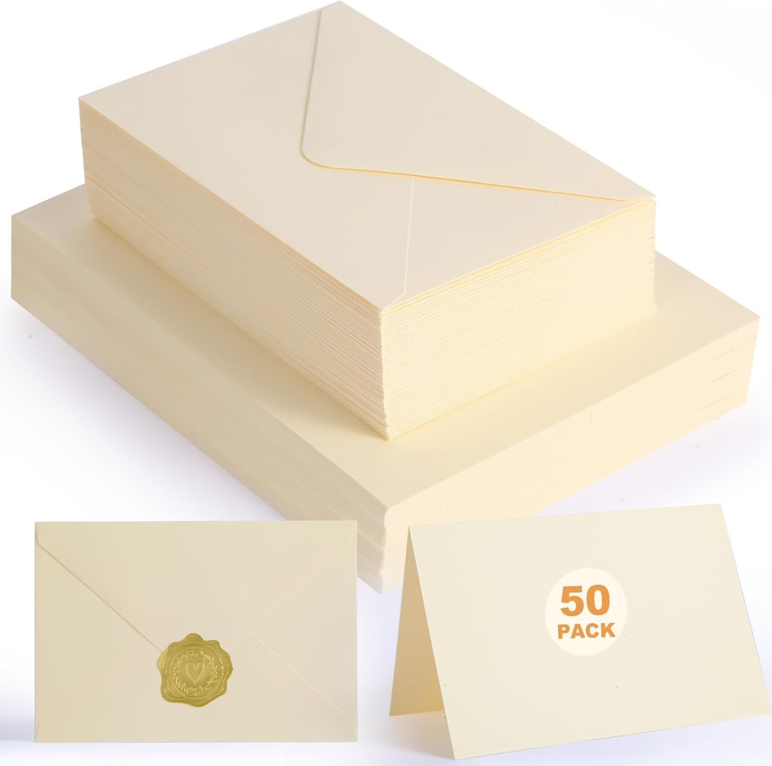 50 PACK Cream Blank Cards and Envelopes 4×6 Inch, Note Greeting Cards, Folded Iv