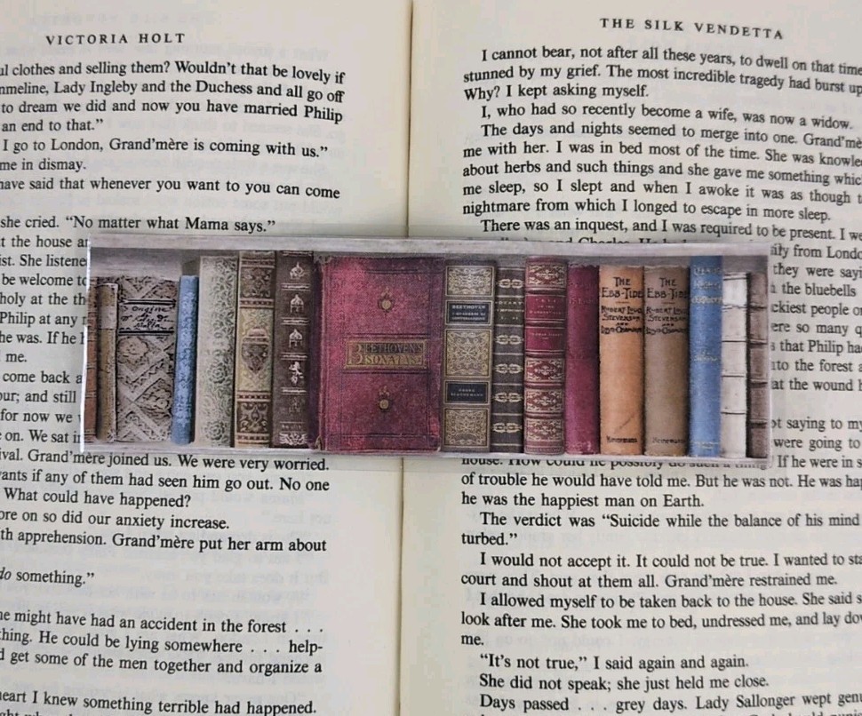 Stamperia Vintage Library Paper – Laminated Bookmark – Book Shelf – Design 6