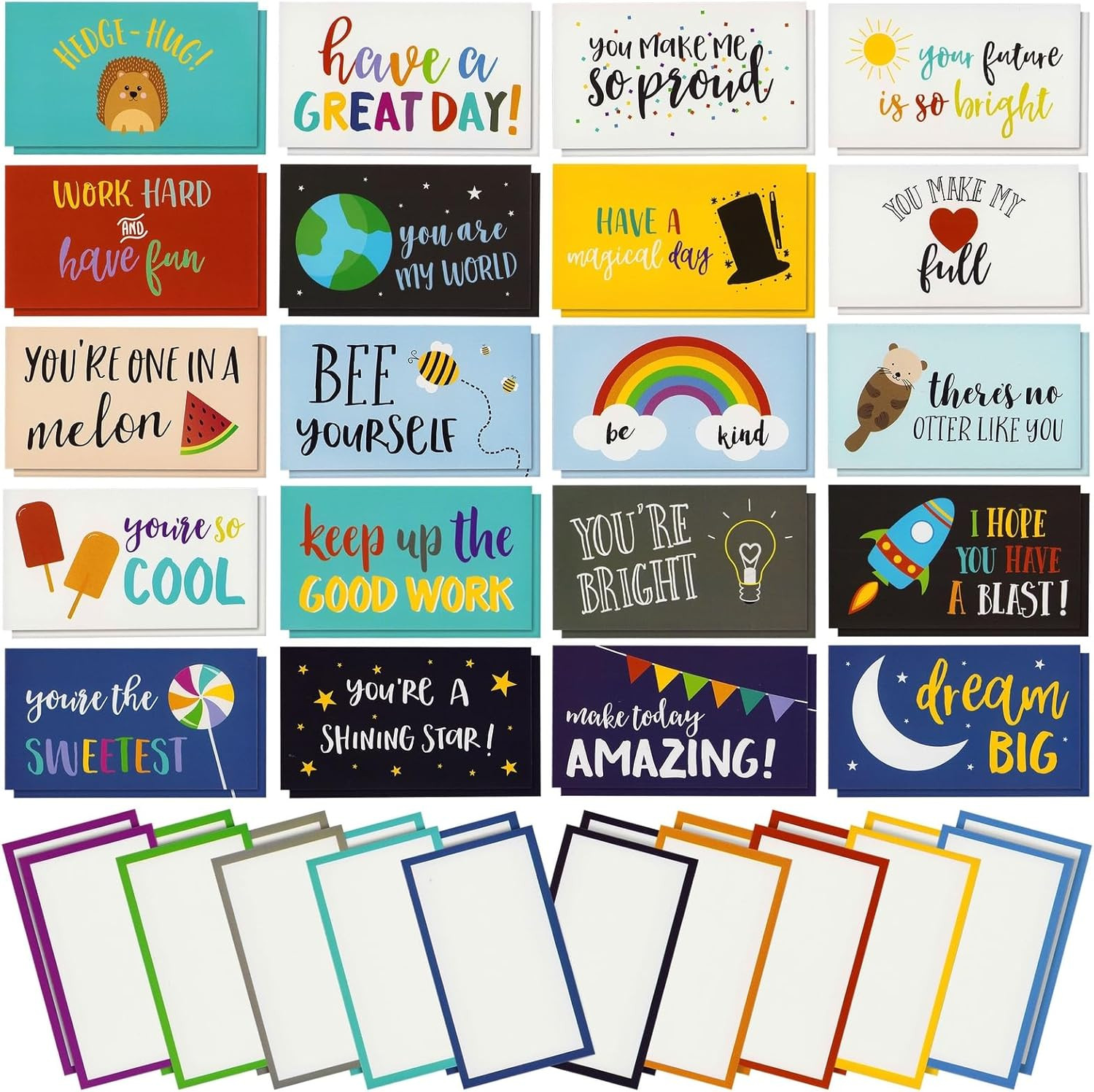 Lunch Box Notes, Inspirational and Encouraging Cards for Kids (4X2.3 In, 60 Pack