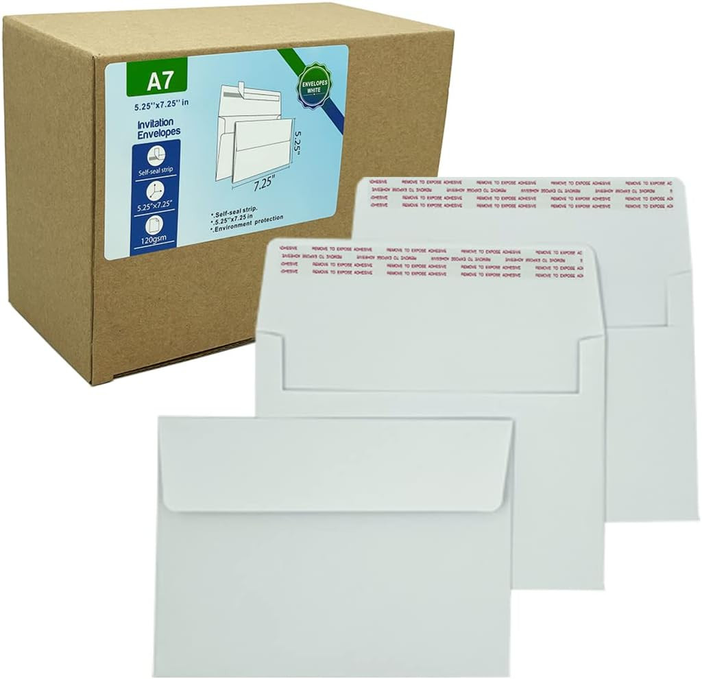 A7 Invitation envelopes （120 PCS 5.25×7.25 in） – windowless design 120GSM white