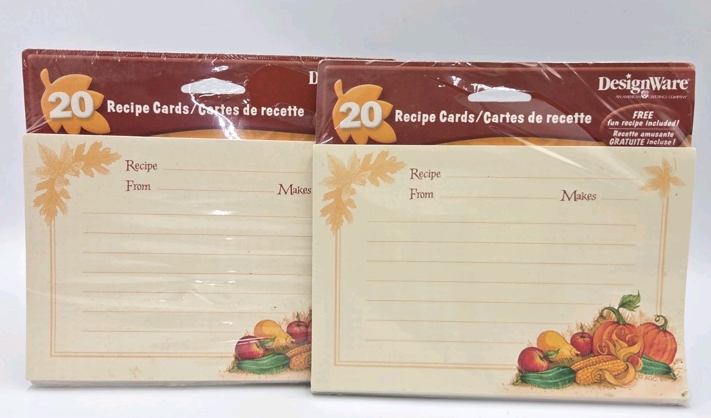 New DesignWare Recipe Cards 2 Packs of 20 Fall Harvest Design Torn Packaging