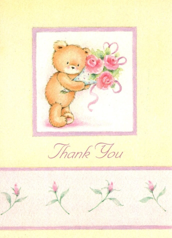Thank You Brown Teddy Bear Bears Flower Bouquet Blank Note Cards – Set of 5