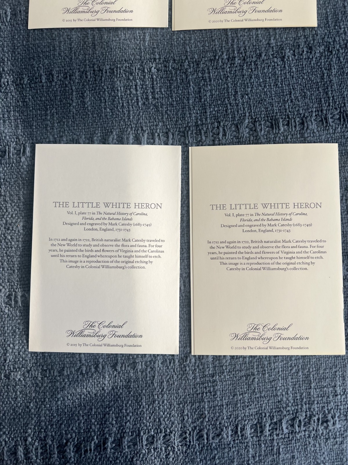 9 Unused COLONIAL WILLIAMSBURG Mark Catesby Flora Fauna BLANK NOTE CARDS READ