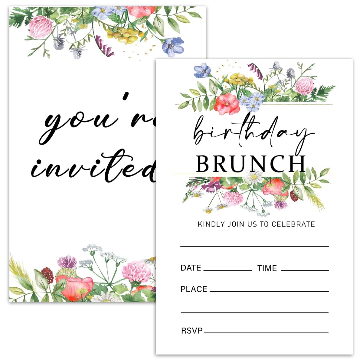 20 PCS Birthday Brunch Party Invitation Cards Floral Wildflower Women