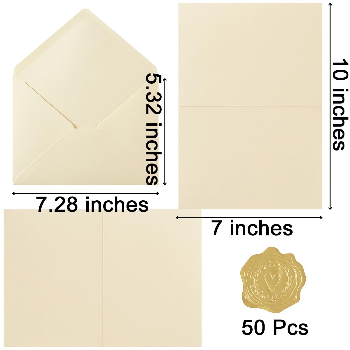 50 Pack Cream A7 Envelopes with Cards 5×7 Thick Folded Cardstock 5×7,