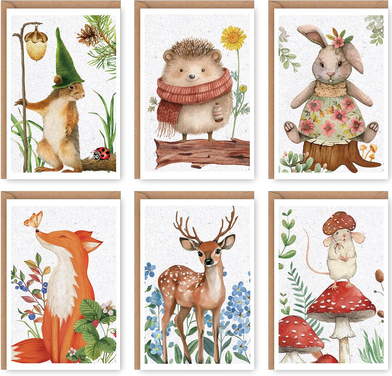 Woodland Animals Blank Cards with Envelopes, 24 Pack Forest Animals Note Cards B
