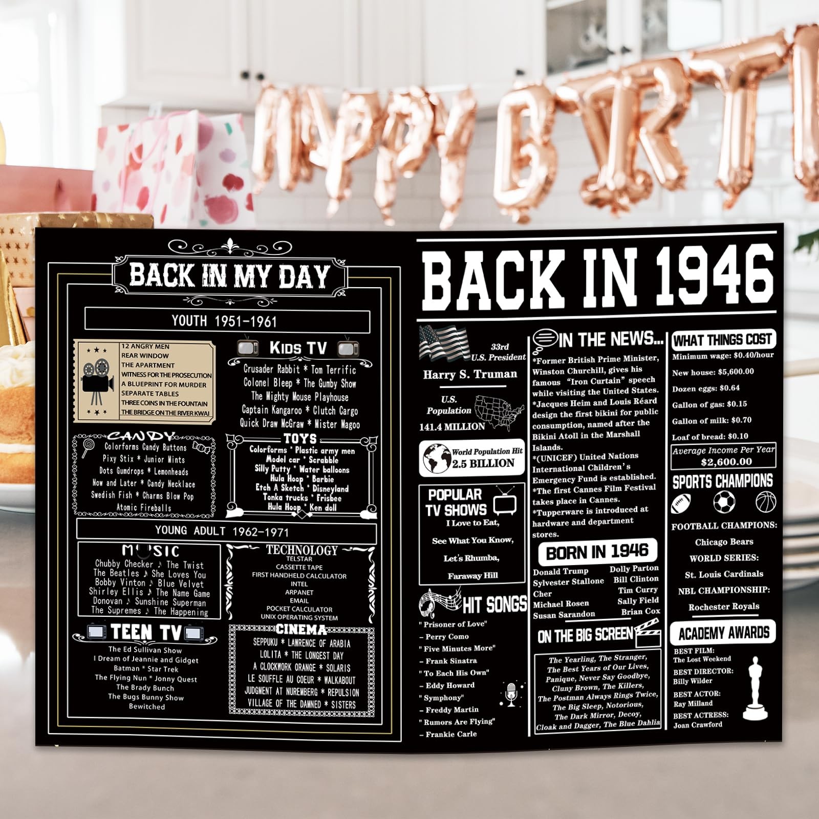 Asmallgf Happy 80th Birthday Gifts for Grandpa 10.6 x 7.9 inches, black