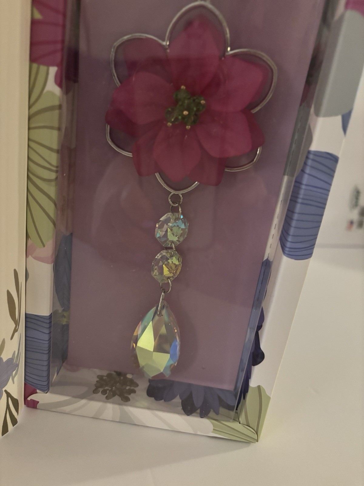 Thank You Card With Dangling Flower and Jewel Suncatcher