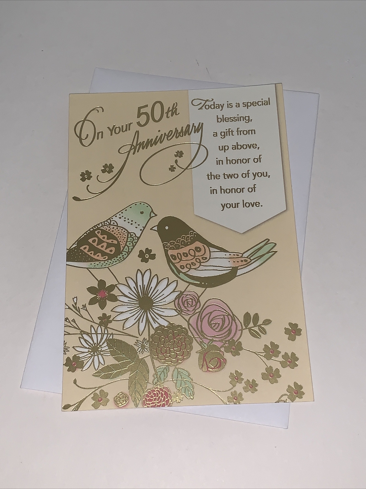 Hallmark 50th Golden Anniversary Card: Love Birds Gift From Above Blessing Honor