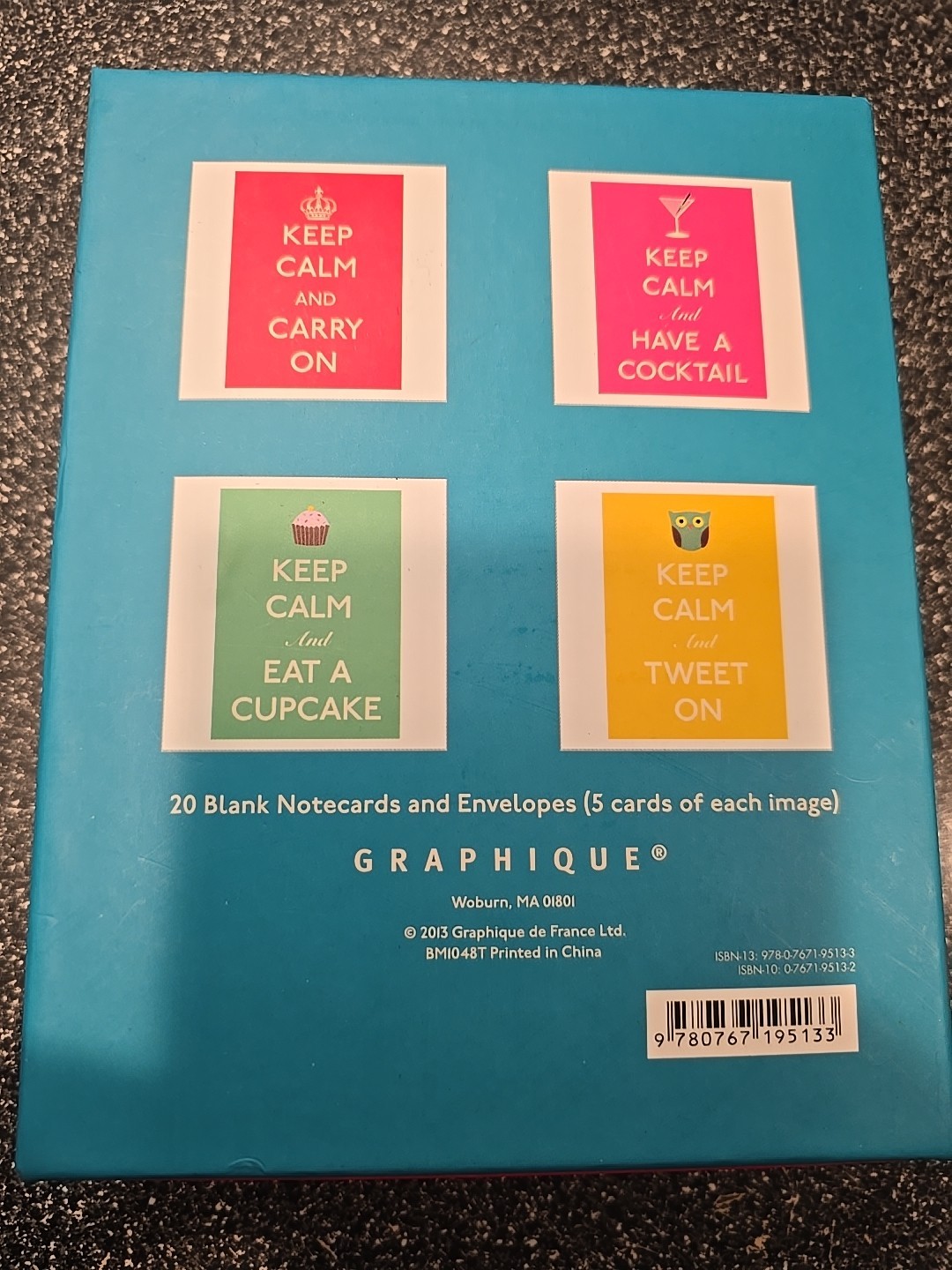 Graphique Keep Calm and Carry On Note Card 20 Black Notecards & Envelopes