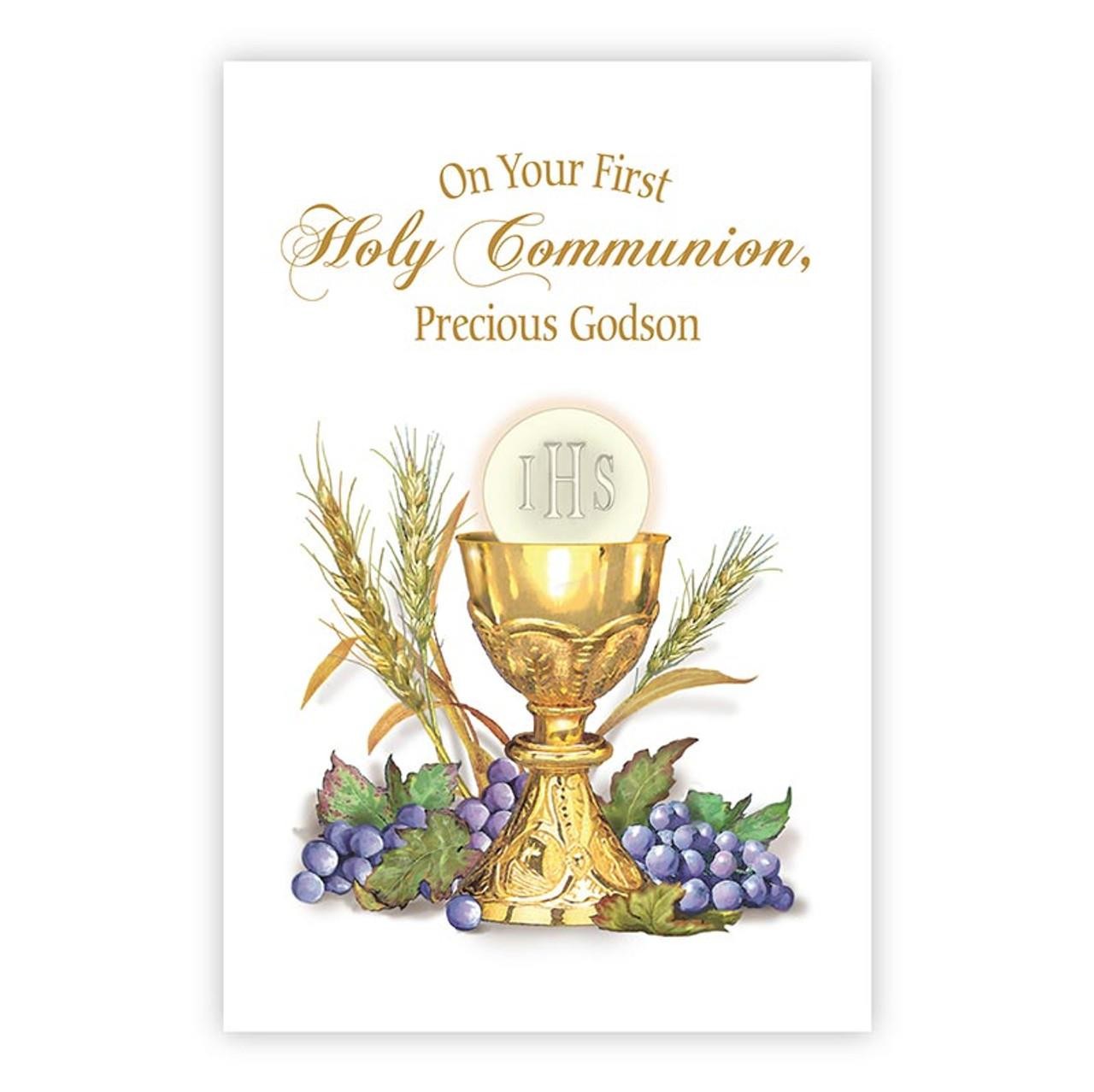 Greeting Card On Your First Communion, Precious Godson 4.5in x 6.75in Pack of 12