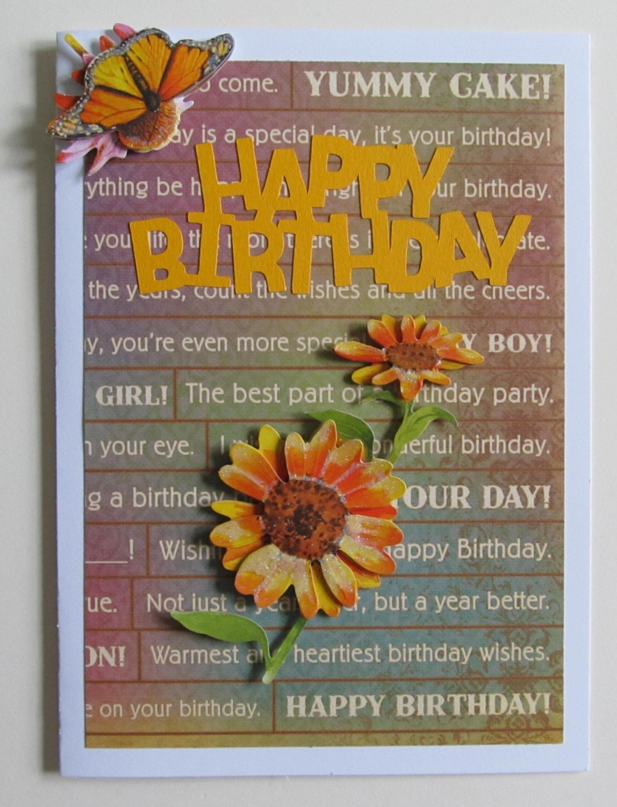 Handmade Birthday Greeting Card, Env. & Seal -Dimensional Sunflowers & Butterfly