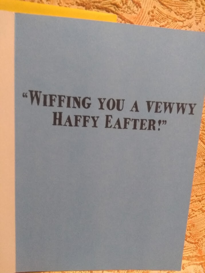 *Funny Easter Card Buck Teeth Bunny Wiffing You A Vewwy Haffy Eafter Too Cute!