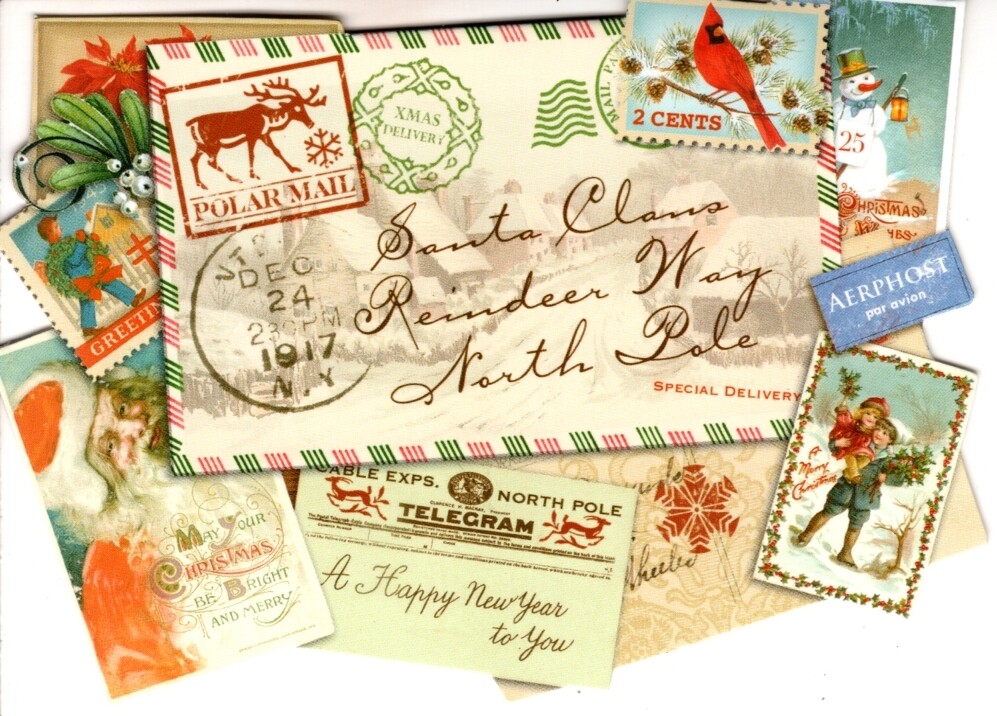 Merry Christmas Victorian Stamps Stamp Die Cut Blank Note Cards – Set of 3