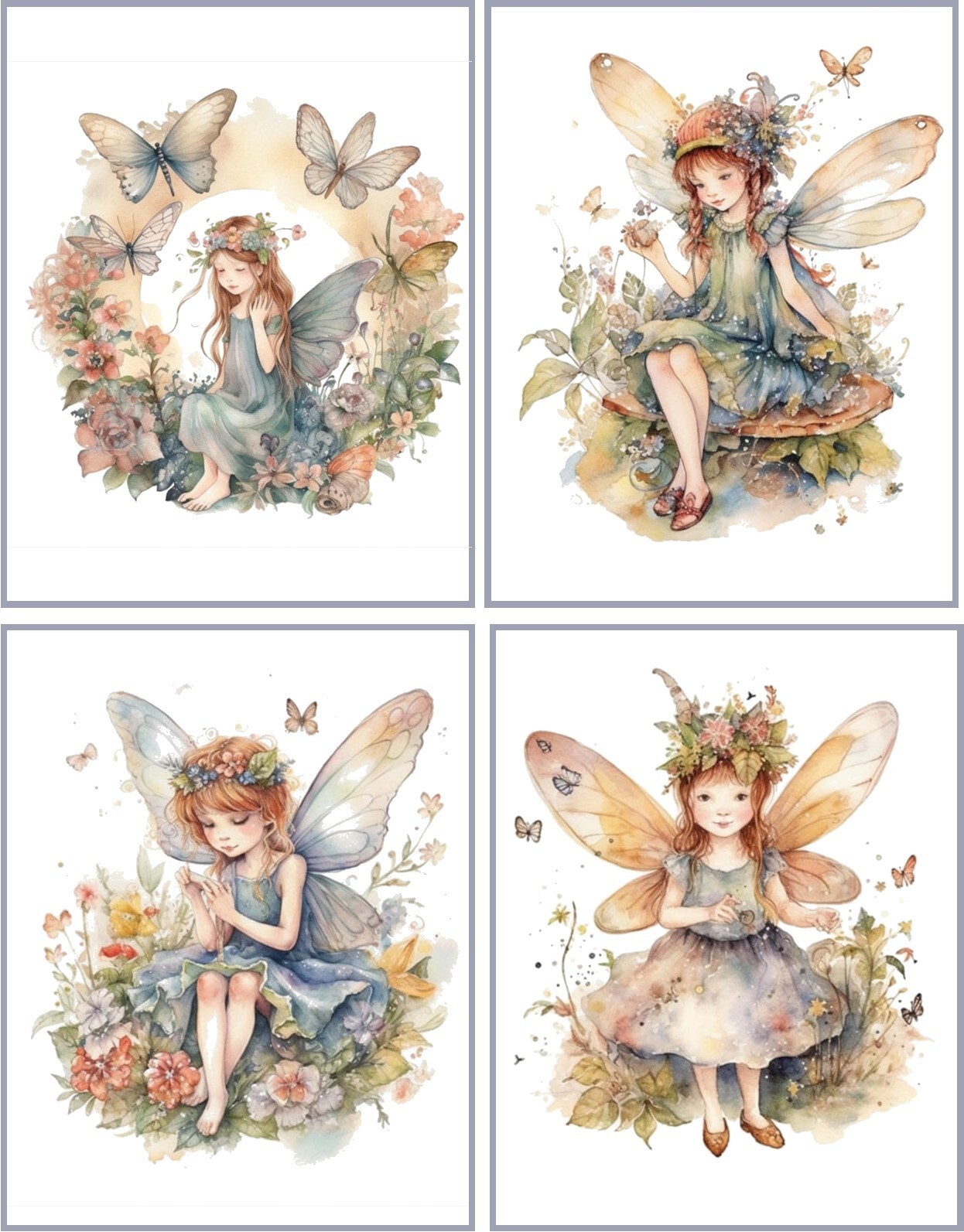 8 Fairies Fairy Vintage Victorian fantasy glossy blank note card envelopes