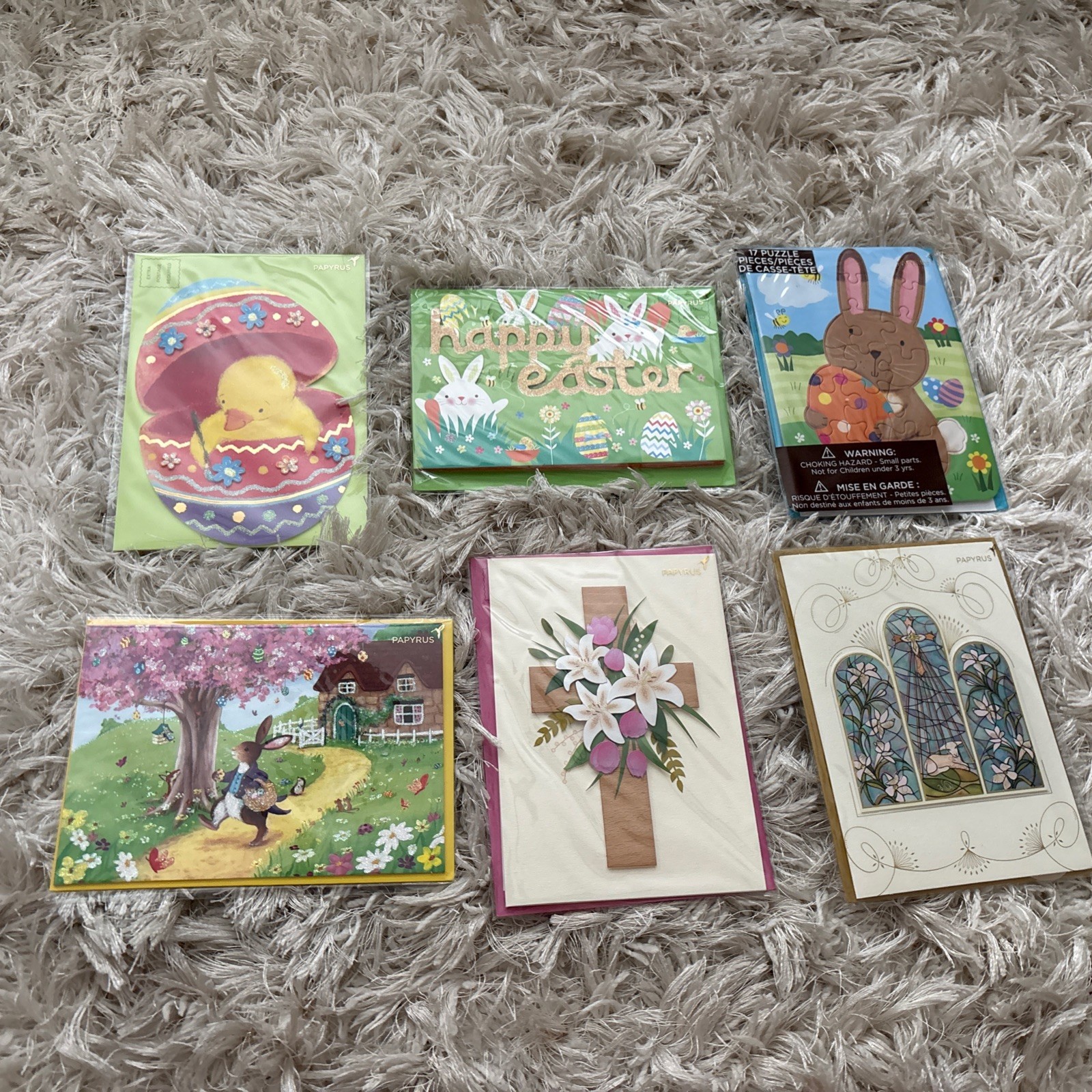 Lot of 6 NEW Easter Cards Papyrus 3d Puzzles Embellished Beautiful Floral Bunny