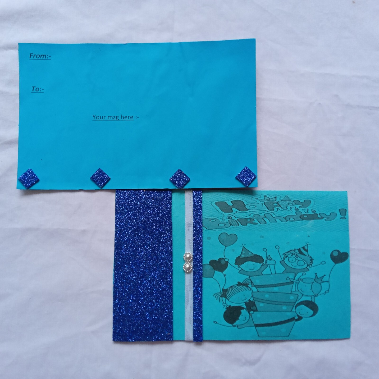 Cute Blue Color Post Card Size One Side Birthday Card Black and White Photo