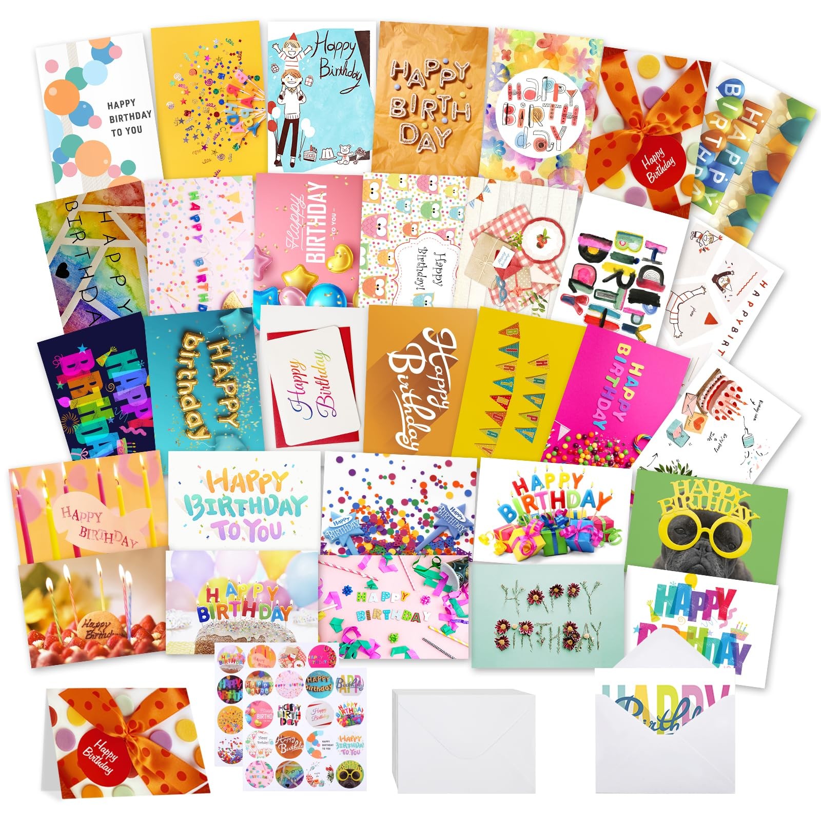 Joyberg 32 PCS Happy Birthday Cards Bulk with Envelopes, 4×6 4″ x 6″, White