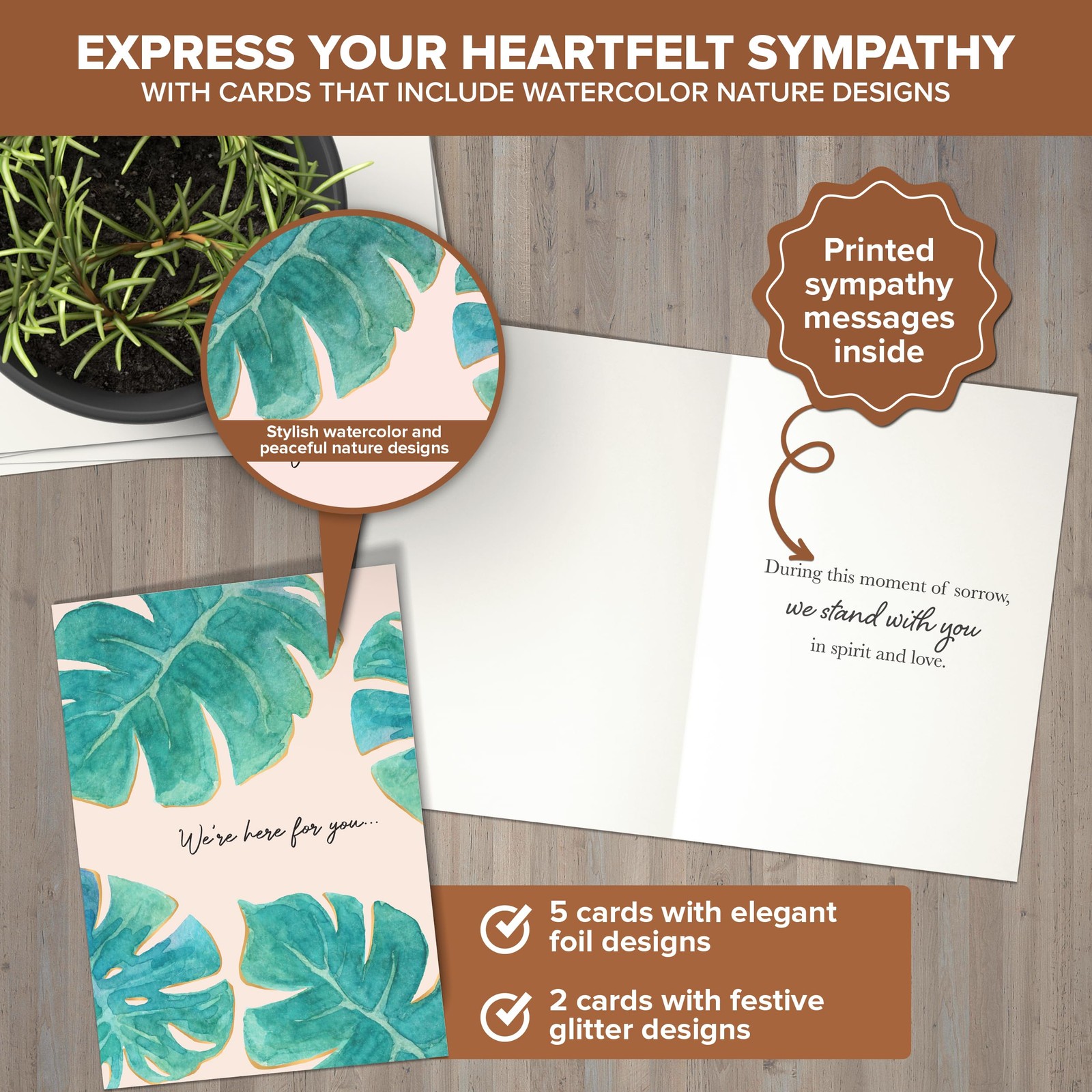 Decorably 20 Pack Foiled and Glittery 5x7in Textured Box of Sympathy Cards wi…