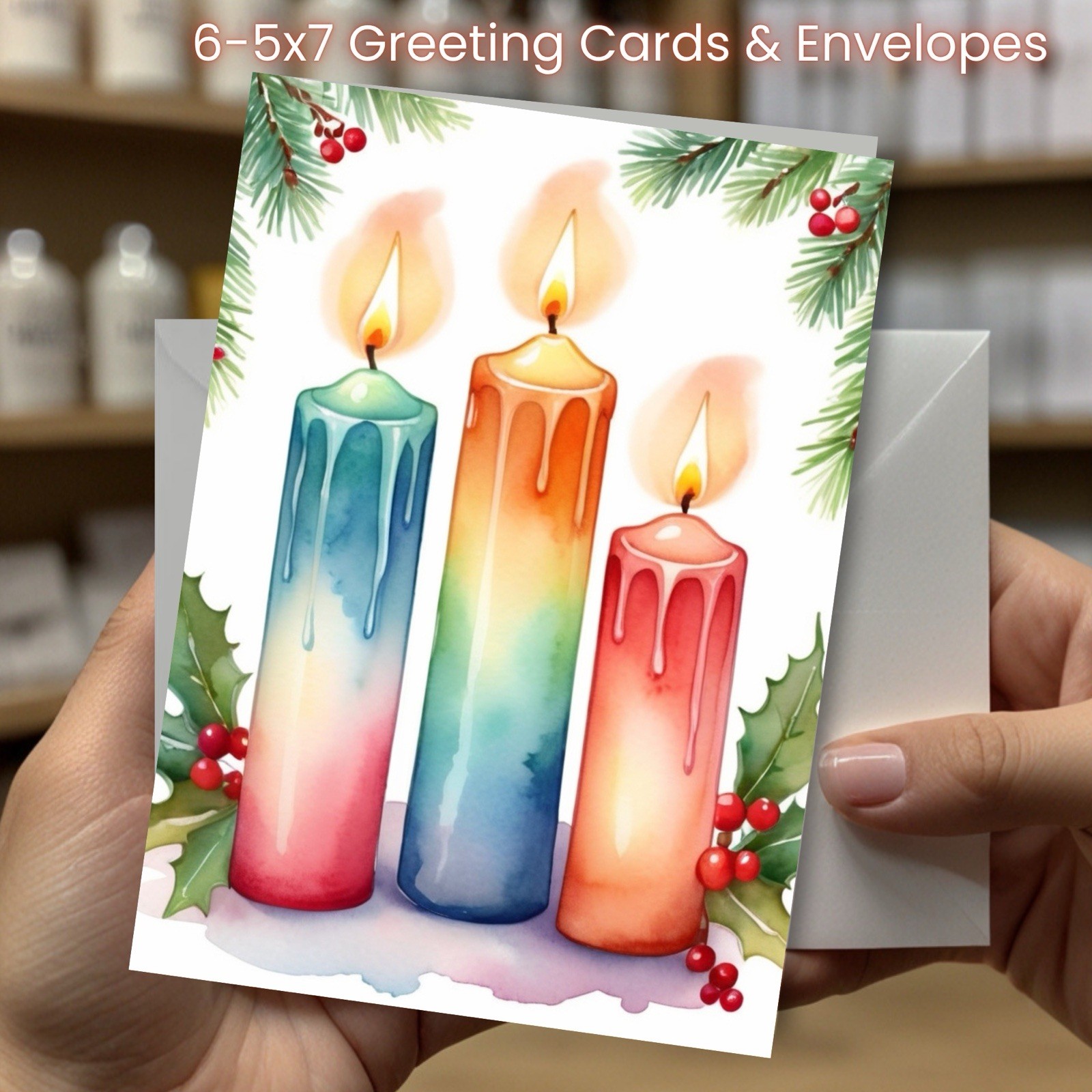 Christmas Greeting Cards w/ Envelope – Set of 6 -5×7 Cards & Envelopes L#015