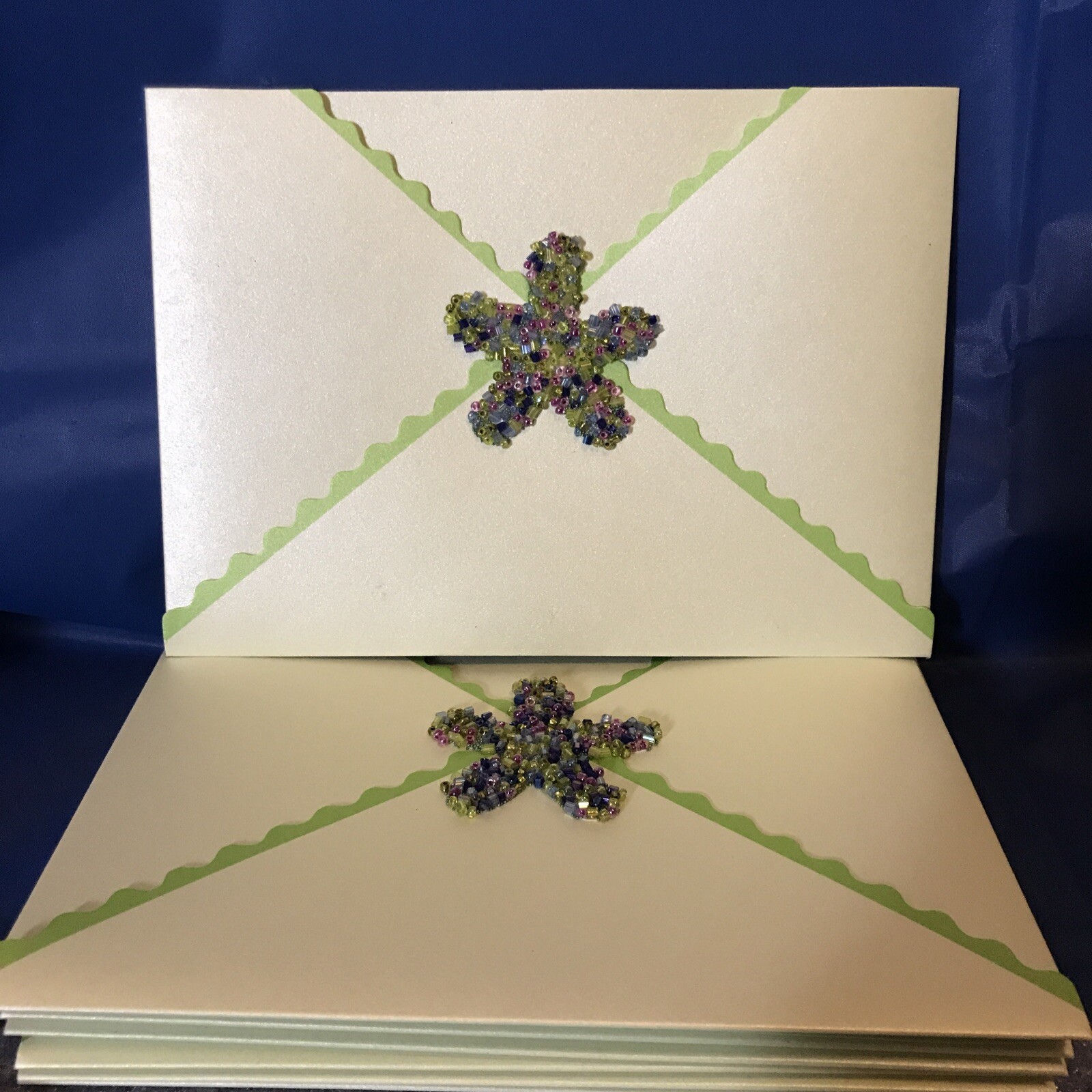 Set Of 8 VINTAGE meri-meri Sea Foam Green envelopes hand-made 3D Starfish