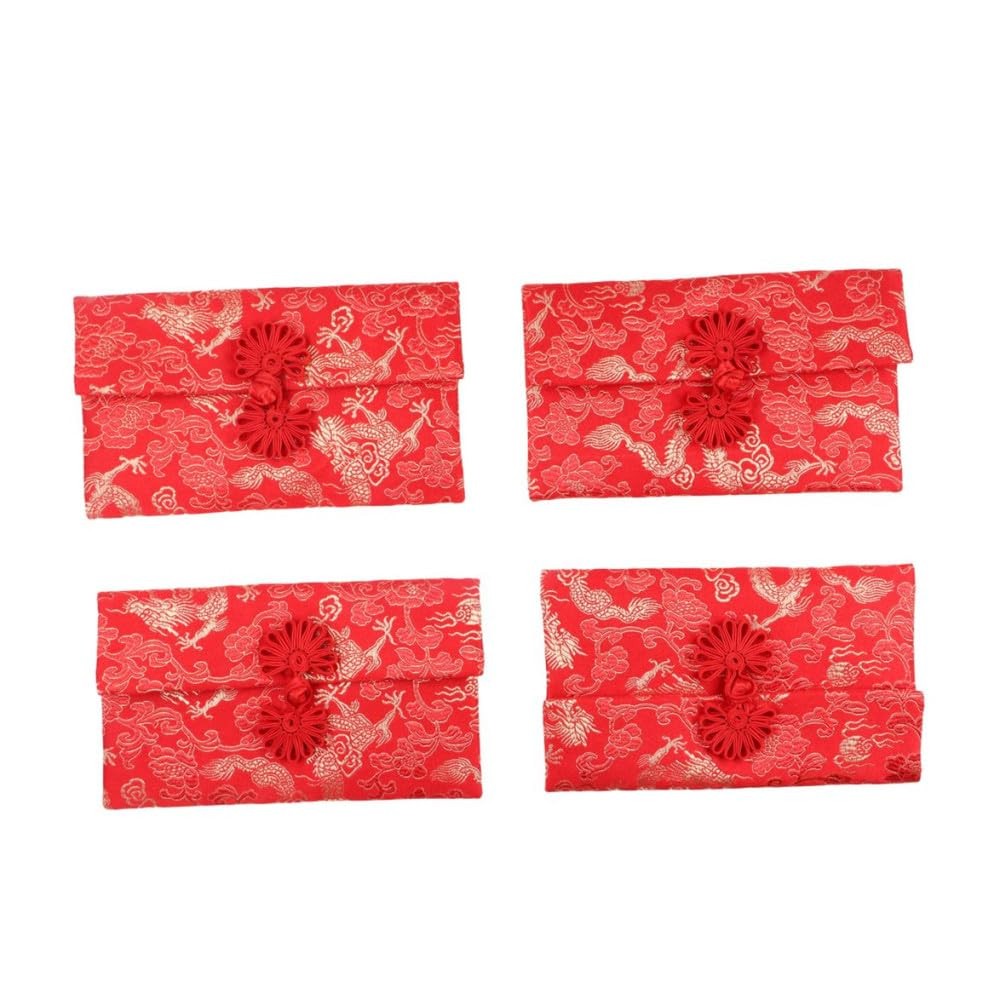 4 PCS Chinese Brocade Fabric Red Envelopes Wedding Lunar New Year Pocket Bag