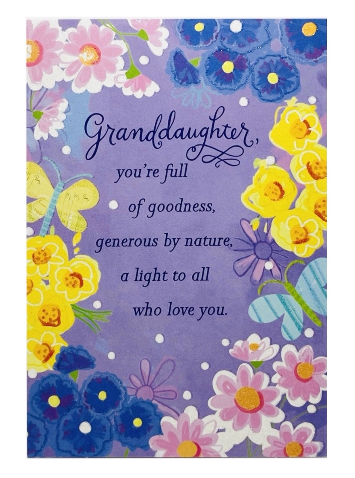Easter Card For Granddaughter Purple Floral Glitter Accents Hallmark Card NEW