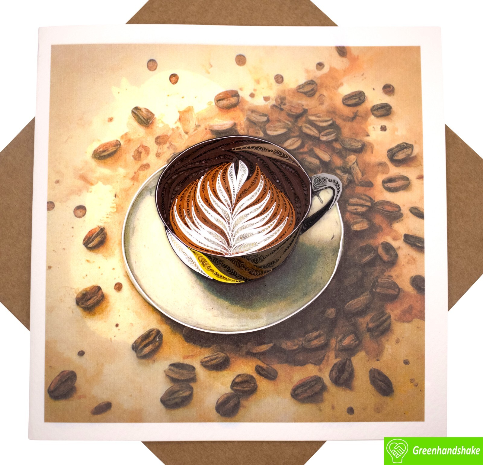 Coffee Time Cheers Quilling Greeting Card – Unique Dedicated Handmade Art