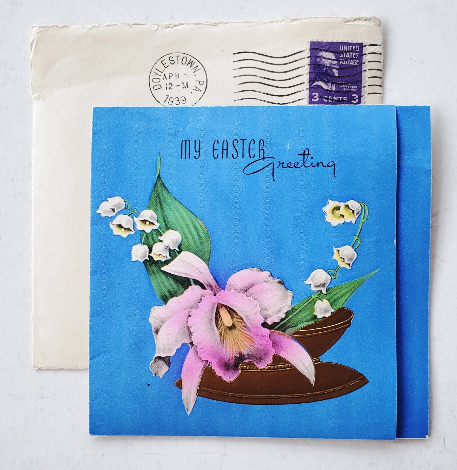 Vintage 1939 Rust Craft Art Deco Easter Greeting Card – Original Posted Envelope