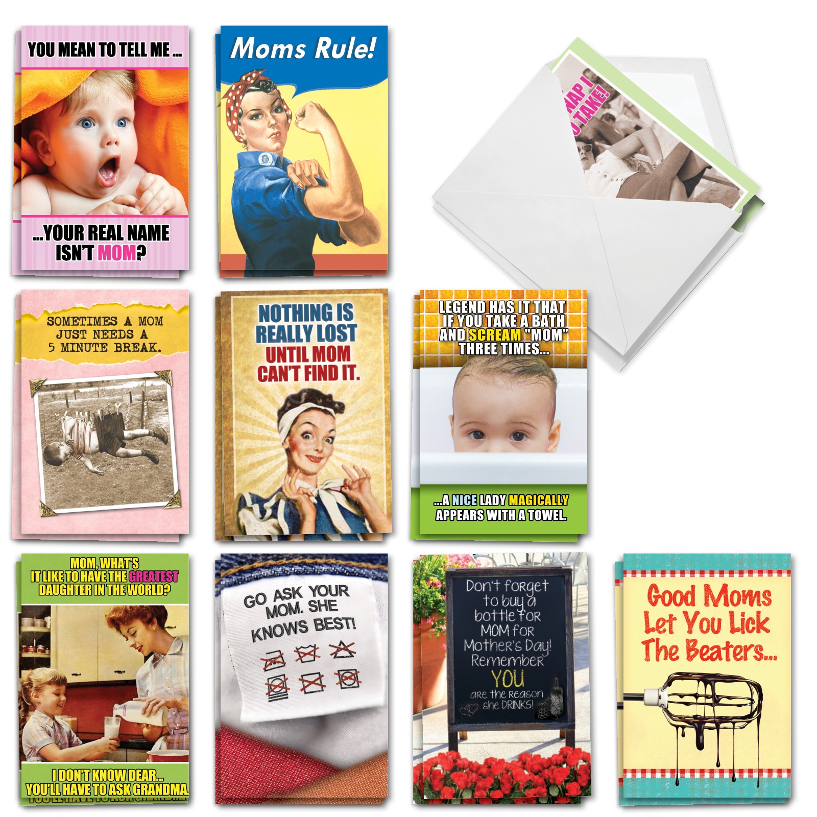20 Assorted (2 Each) Funny Mother’s Day Greeting Cards – Mom Always Knows Best