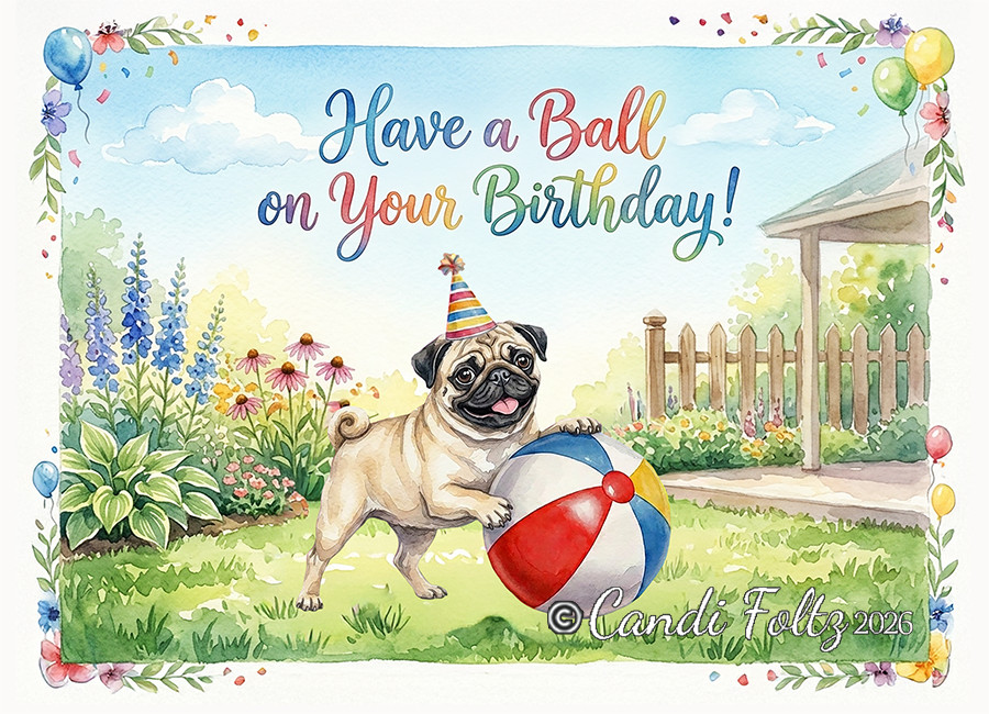 Pug Dog Birthday Card