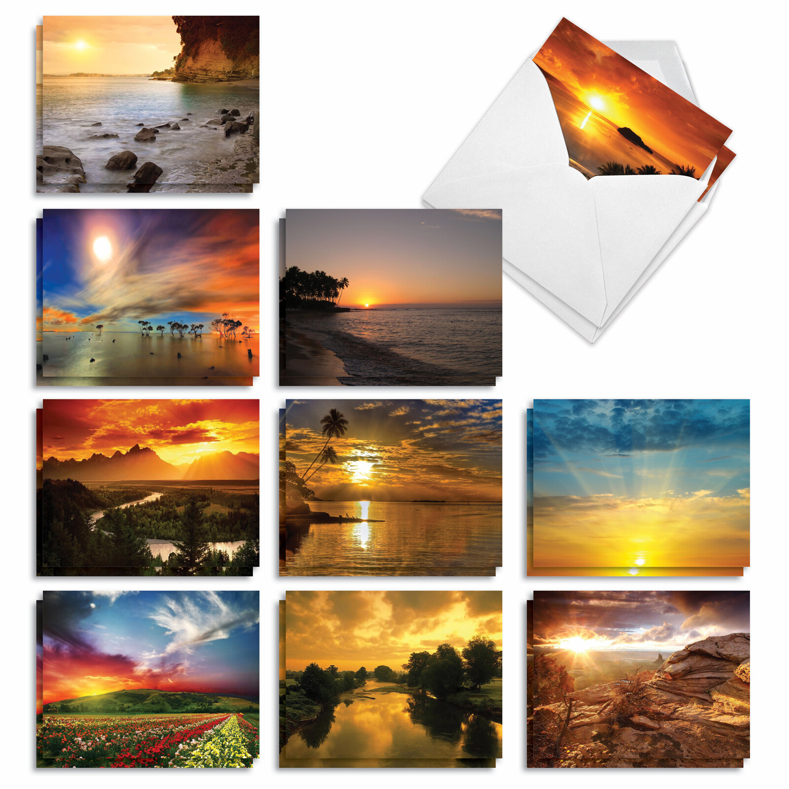 20 Blank Cards 4×5.12″ w/ Envelopes (10 Designs,2 Each) Sun tings