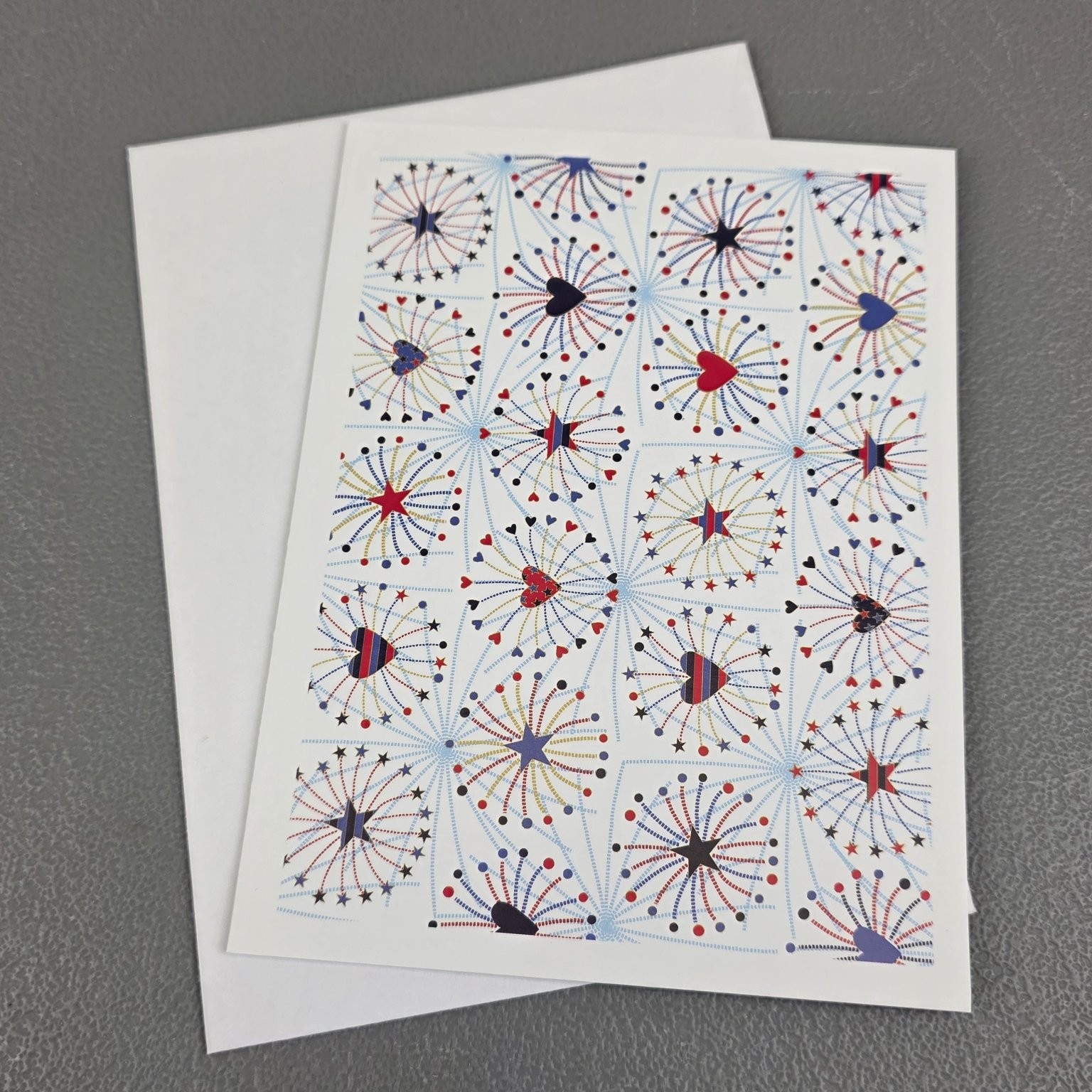 Cranston Collection Greeting Card Fireworks Hearts Stars Celebration
