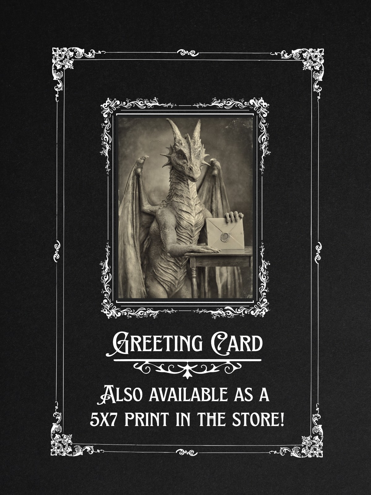 Vintage Dragon Love Letter Valentine Card Gothic Fantasy Art Antique Style Photo